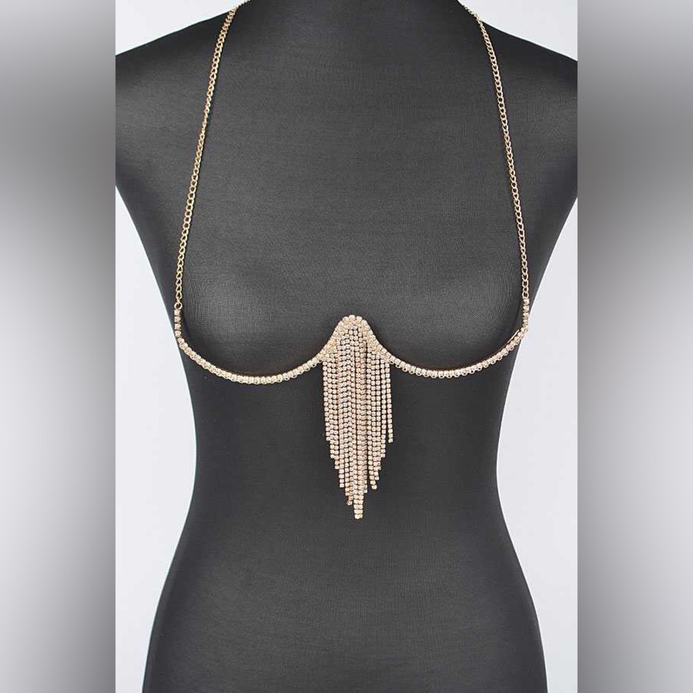 Gold Fringe Bra Bodychain Statement Necklace